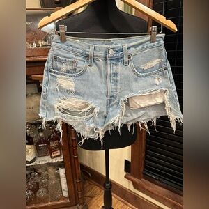 Levi's Light Blue Distressed High Waist Shorts